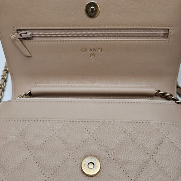 Chanel Caviar Quilted CC Filigree Wallet On Chain WOC Black Tan - Picture 10 of 11